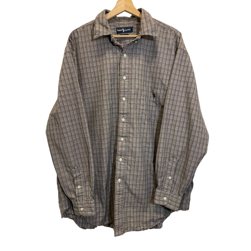 Ralph Lauren Black/Grey Plaid Men's 100% Cotton Long Sleeve Button Down Size 2XL